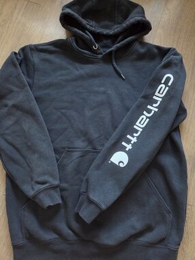 Carhartt Black Hoodie with White Sleeve Logo